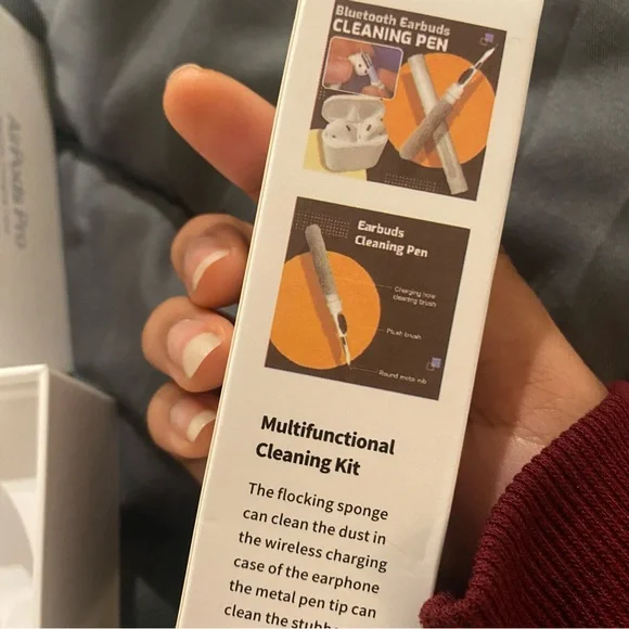 AirPod Pros, MagSafe Charging Case With Cleaning tool included.